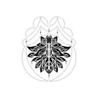 Tattoo Lotus or water lily shapes, graphic elements in black on white background, Indian modern ornaments. Vector