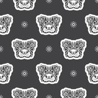 Seamless pattern with a lion's head in a simple style. Good wall wallpaper, postcards and printing. Vector illustration.