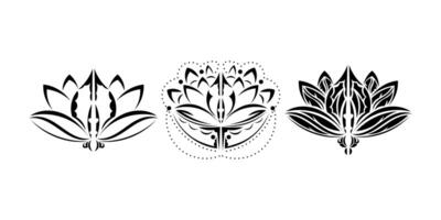 Set of lotus pattern in Simple style. Black and white print. Isolated. Vector