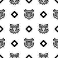 Tiger face seamless pattern in Maori style. Boho tiger face. Good for backgrounds, prints, apparel and textiles. Vector illustration.