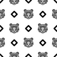 Tiger face seamless pattern in Maori style. Boho tiger face. Good for backgrounds, prints, apparel and textiles. Vector illustration.