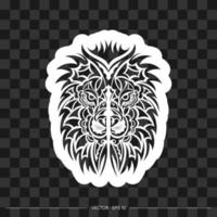 Lion print. Lion face in Mayan style. Good covers, fabrics, postcards and printing. Vector illustration.