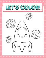 Worksheets template with lets color text and rocket outline vector