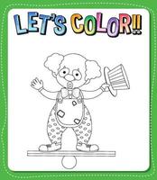 Worksheets template with lets color text and clown outline vector