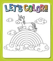 Worksheets template with color time text and Unicorn outline vector