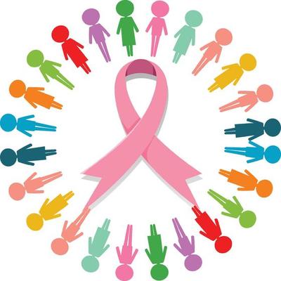 Human symbols surrounding the pink ribbon