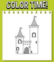 Worksheets template with color time text and castel outline vector