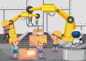 Production process concept with assembly line automation vector