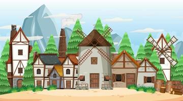 Medieval town scene background vector