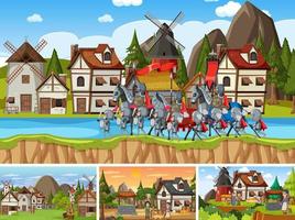 Set of different scene medieval vector