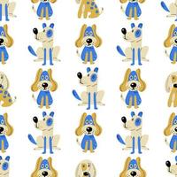 Seamless pattern with cute dogs. Vector print with cartoon abstract animals in Scandinavian style