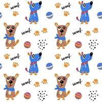 Seamless pattern with cute dogs. Vector print with cartoon abstract animals in Scandinavian style