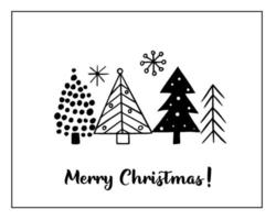 Christmas greeting cards made of handdrawn stylized Christmas trees. Scandinavian style doodle elements. vector