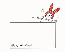 Template for a Christmas greeting with a cute bunny. vector