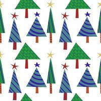 Seamless New Year's Eve pattern of green stylized decorated Christmas trees vector