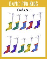 Children's educational game. Find a pair of matching socks. Educational riddles for preschoolers. vector