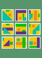 un conjunto de patrones de elementos gráficos y formas geométricas simples en colores brillantes. plantillas para diseño de tarjetas, carteles, arte mural e impresión decorativa vector