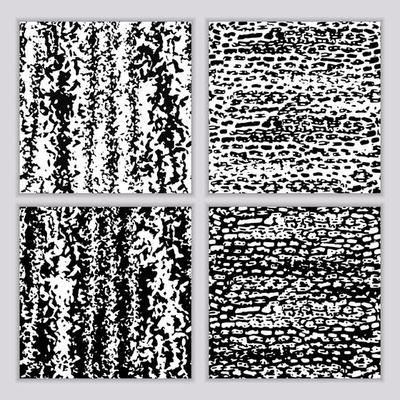 A set of seamless abstract monochrome patterns. Black and white print with wavy lines, dots and spots. Brush strokes are hand-drawn.