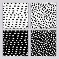 A set of seamless abstract monochrome patterns. Black and white print with wavy lines, dots and spots. Brush strokes are hand-drawn vector