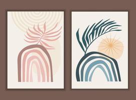 Template with abstract composition of rainbow and botanical boho elements vector