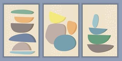 Set of modern templates with abstract composition of simple shapes. Trending collage style, minimalism vector