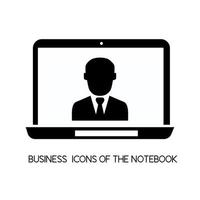 The business icon is an open laptop. On the screen, a businessman in a business suit is making a video call vector