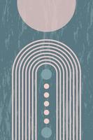 WebAbstract grunge poster with geometric shapes and lines. Rainbow print and sun circle, boho style. Modern minimalist print in pastel colors. Concept of balance, harmony and equilibrium. vector