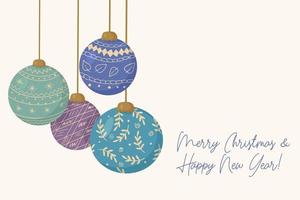 tarjeta de navidad con adornos para el árbol de año nuevo hecho de bolas de cristal vector