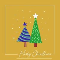 Greeting Christmas card of stylized decorated Christmas trees. Vector poster hand drawn