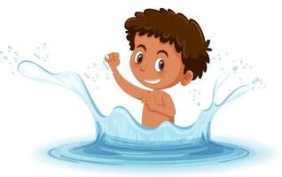 A water splash with fun boy on white background vector