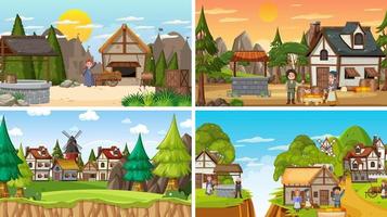 Set of different scene medieval vector