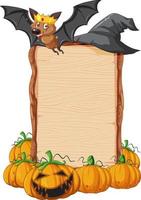 Blank wooden signboard with bat in halloween theme vector