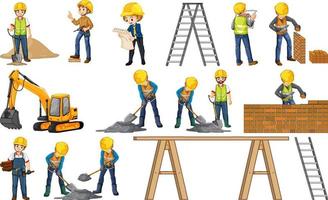 Construction worker set with man doing different jobs vector