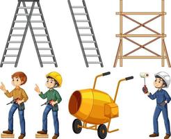 Construction worker set with man and tools vector