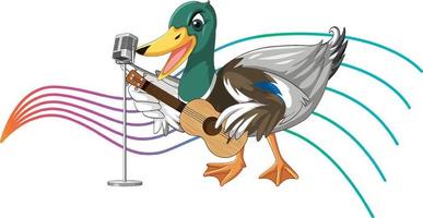 The duck play guitar, ukulele with music note vector