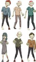 conjunto de personajes de dibujos animados de zombies de halloween vector