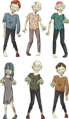 Set of halloween zombie cartoon characters