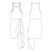 Template sleeveless draped ruffle dress vector illustration flat design outline clothing