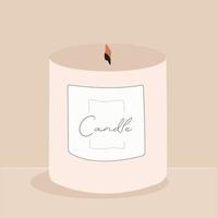 beautiful aesthetic candle, lit, an element of decor and comfort for the home, on a beige background. vector