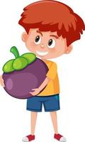 A boy holding fruit on white background vector