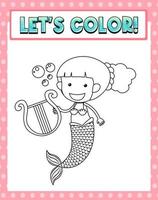 Worksheets template with lets color text and mermaid outline vector