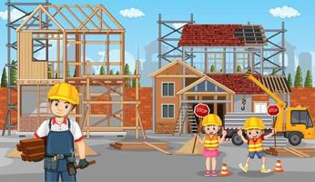 Building construction site and workers vector
