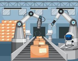 Automation industry concept with assembly line robots vector