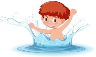 A water splash with fun boy on white background vector