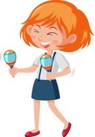 A happy girl playing maracas on white background vector