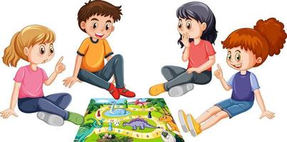 A children playing board game on white background vector