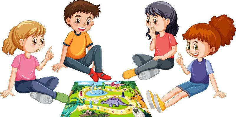 A children playing board game on white background