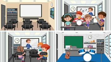 Set of student in the classroom scene vector