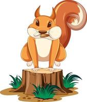 Cute cartoon squirrel jumping on stump with white background vector