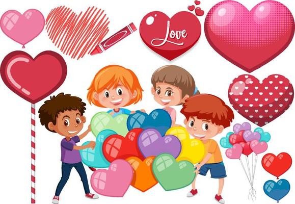 Valentine theme with many hearts and children